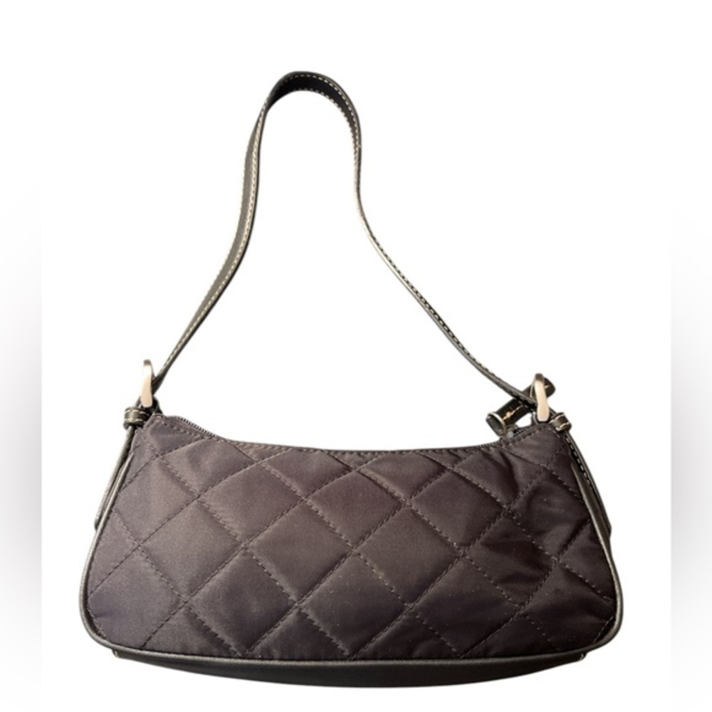 Nine West Black Diamond Quilted Y2K Shoulder Bag Baguette Purse